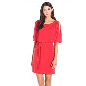 Jessica Simpson Red Short Sleeve Cold Shoulder Dress With Waist Tie SMALL